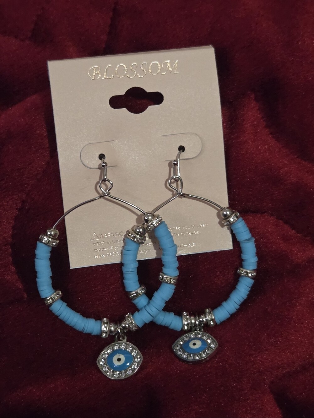 Blossom & Thorn Turquoise Beaded Hoop Earrings with Evil Eye Charm